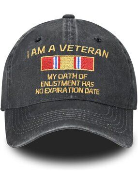 Unisax Black Veteran Embroidered Vintage Adjustable Distressed Baseball Hat